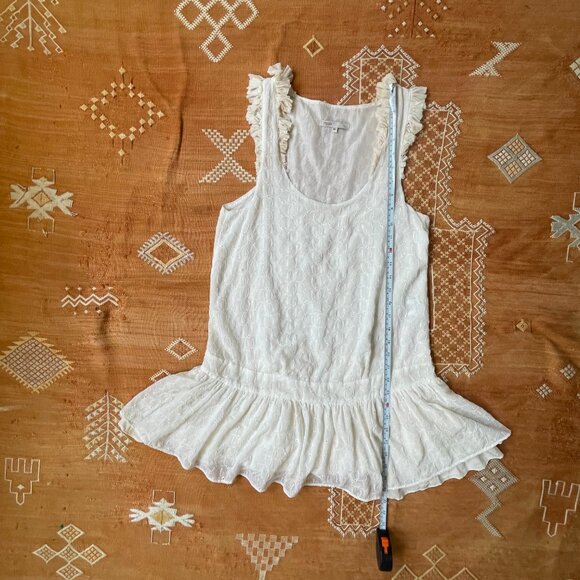 Maje White Eyelet Ruffle Trim Sleeveless Drop Waist Dress – Size M, Romantic - Picture 3 of 5